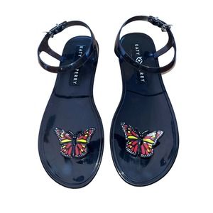 Katy Perry Black Geli Sandals With Yellow And Orange butterflies Size 10.5